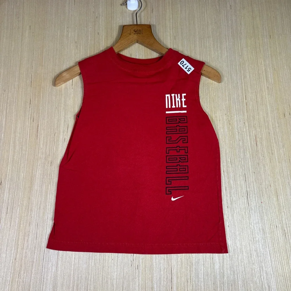 Vintage Nike Baseball Tank Top Kids Size 7 Red Sleeveless Graphic Shirt Y2K